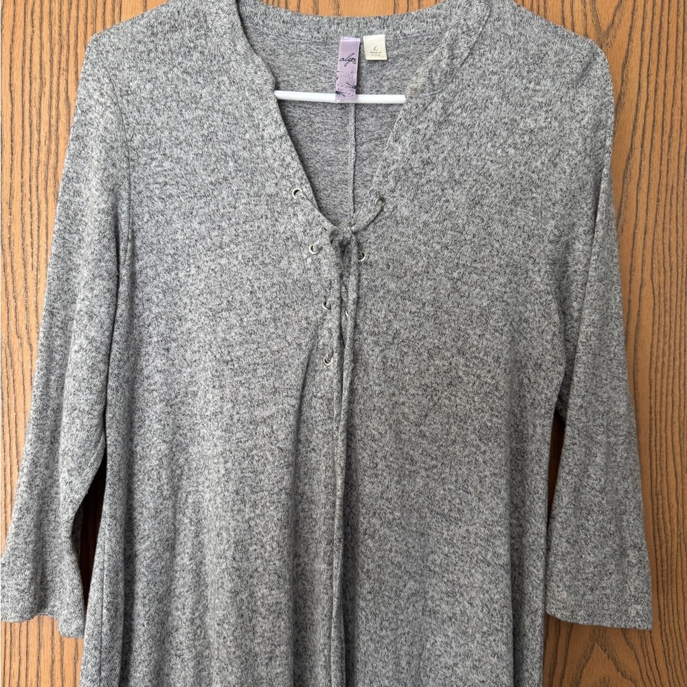 Gray Lace-Up Knit Top